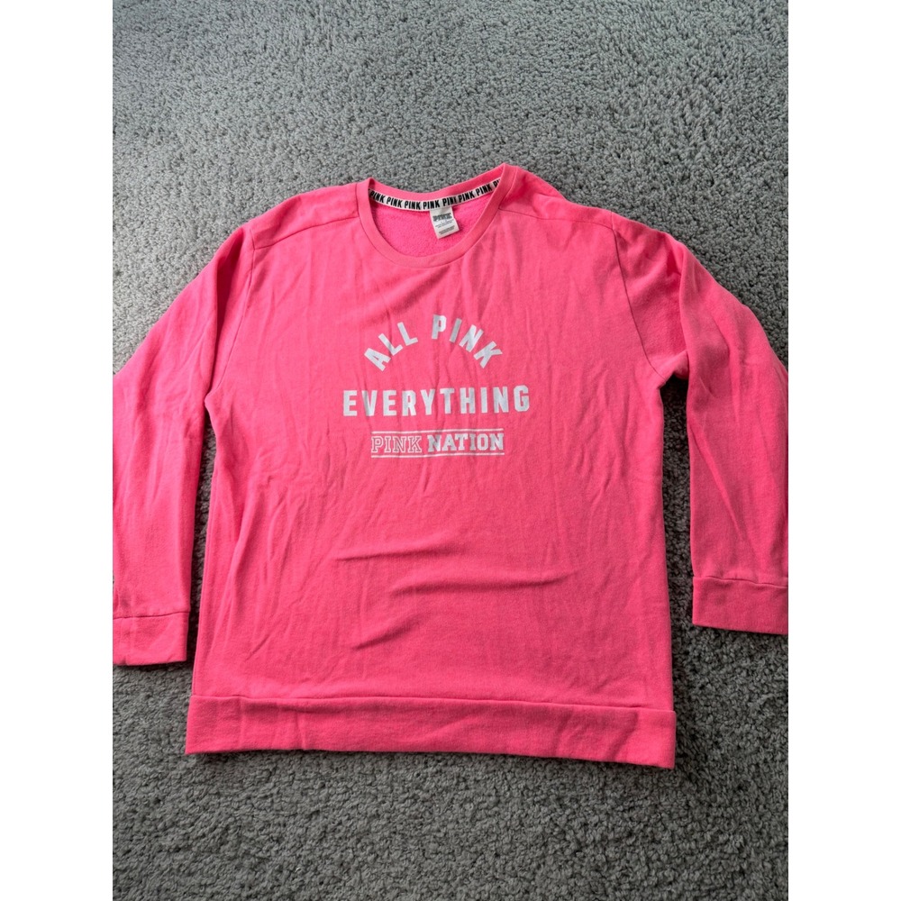 Victorias Secret PINK Nation Neon Pink All Pink Everything Sweatshirt Large